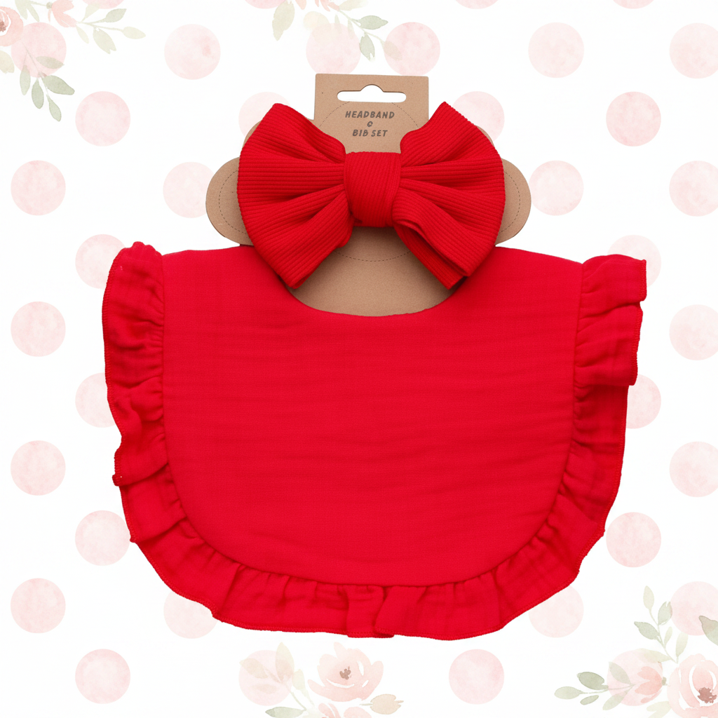 Baby Girl Bib n Headband Set Red