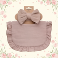 Baby Girl Bib n Headband Set Brown