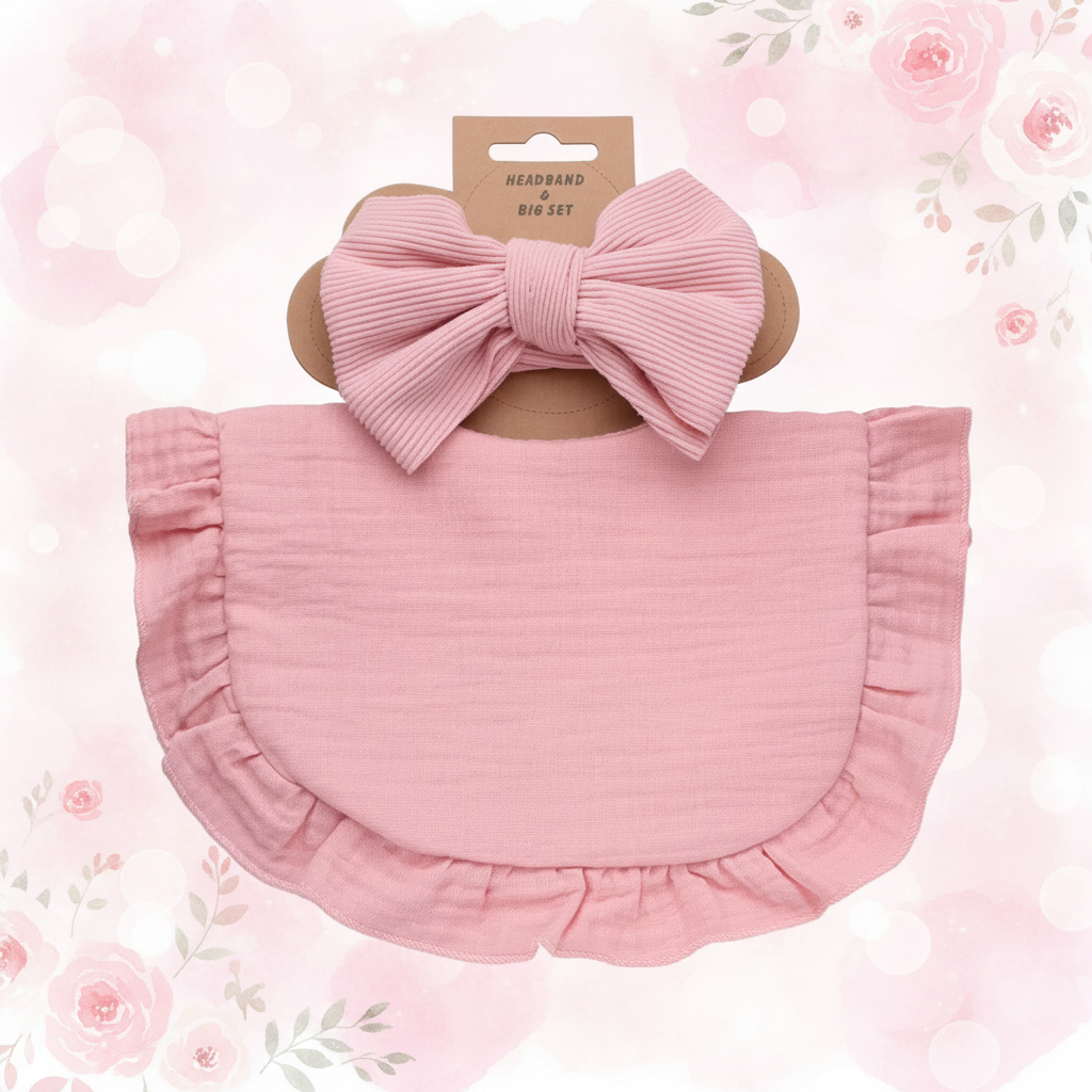 Baby Girl Bib n Headband Set Pink